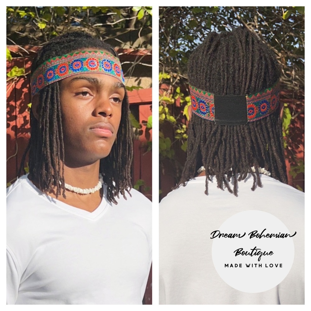 Boho Headband 3/$15 Handmade Size (23-23 1/2”) Elastic Back Unisex - Picture 3 of 7